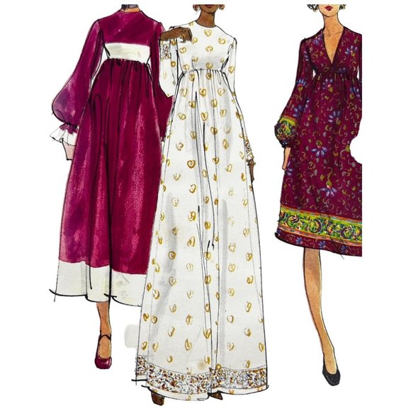 Vogue 2429 Pattern Long One Piece Dress Empire Waist Tunic Pants Size 10 Uncut - Picture 2 of 5